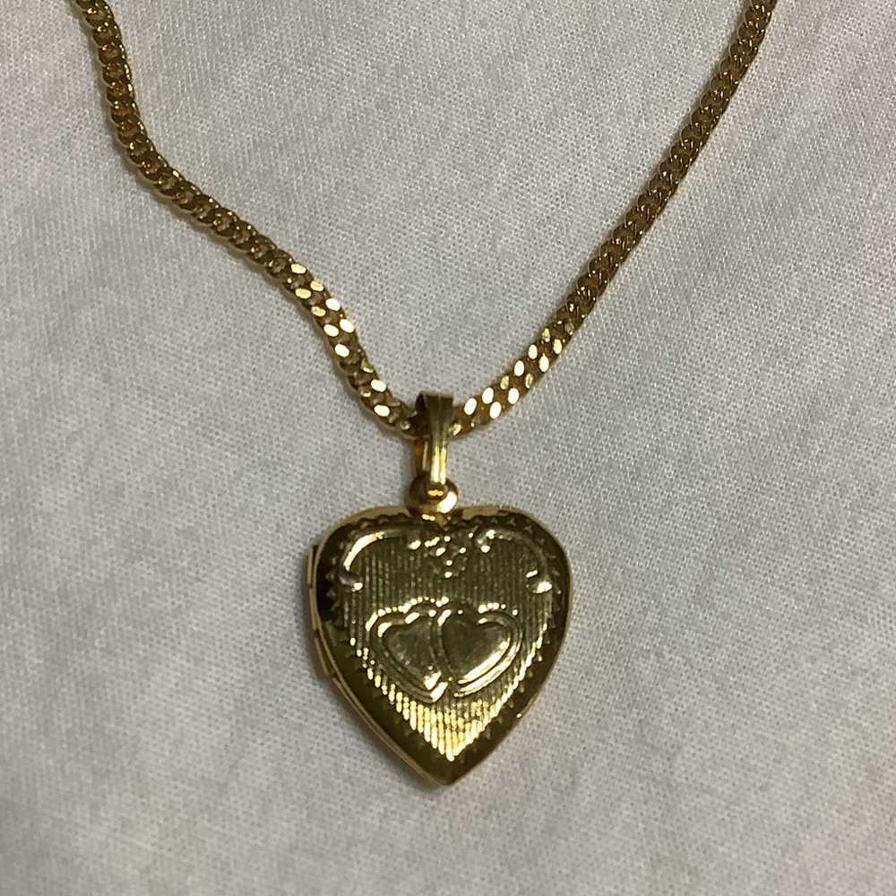 Golden Heart Locket Necklace with hearts on front